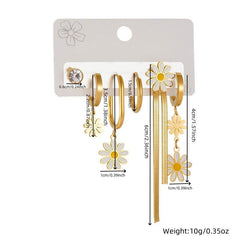 wholesale Sweet Shiny Daisy Tassel Enamel Inlay 304 Stainless Steel Zircon Drop Earrings - coojewelry